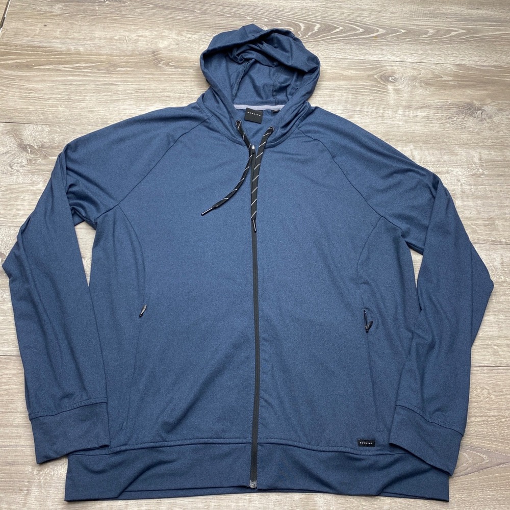 Dunning Zip Hoodie Mens Large Blue Polyester Spandex Golf Activewear Full Zip